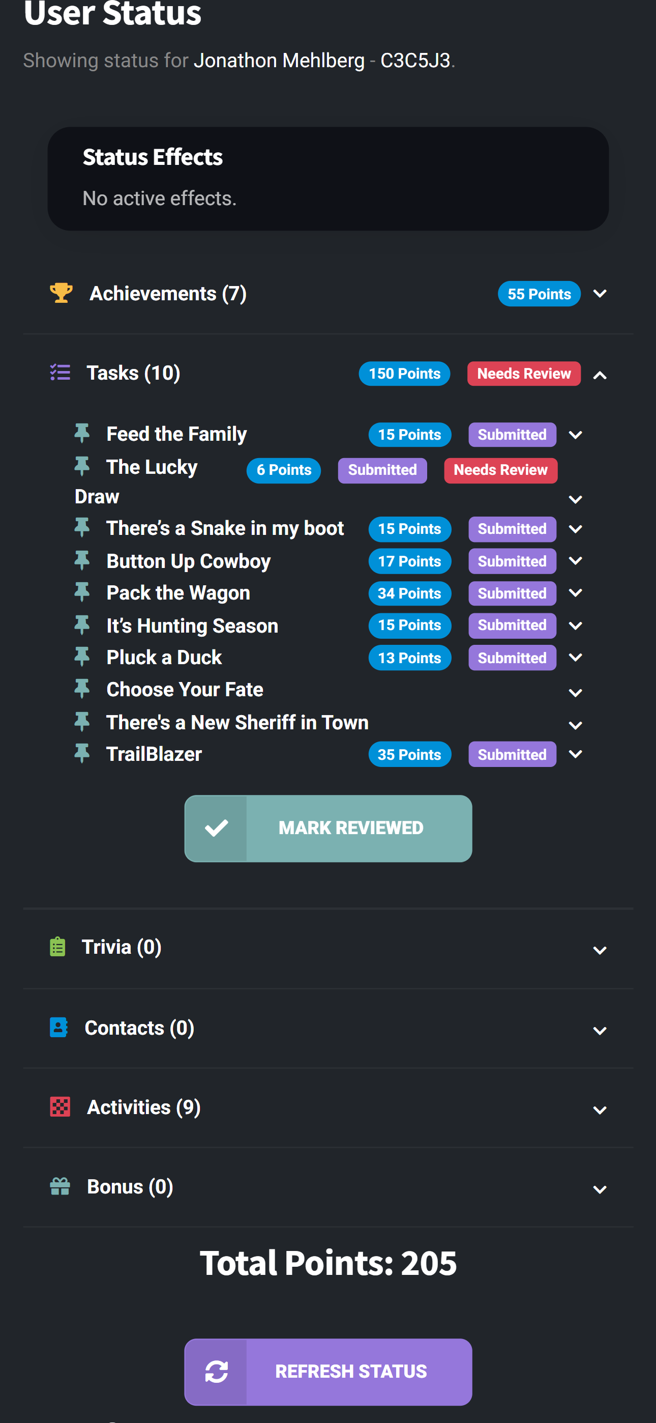 PathQuest needs review status screen