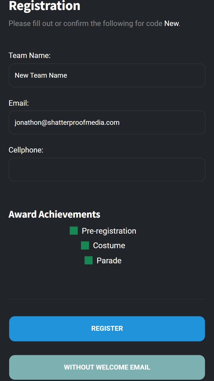 PathQuest new registration screen