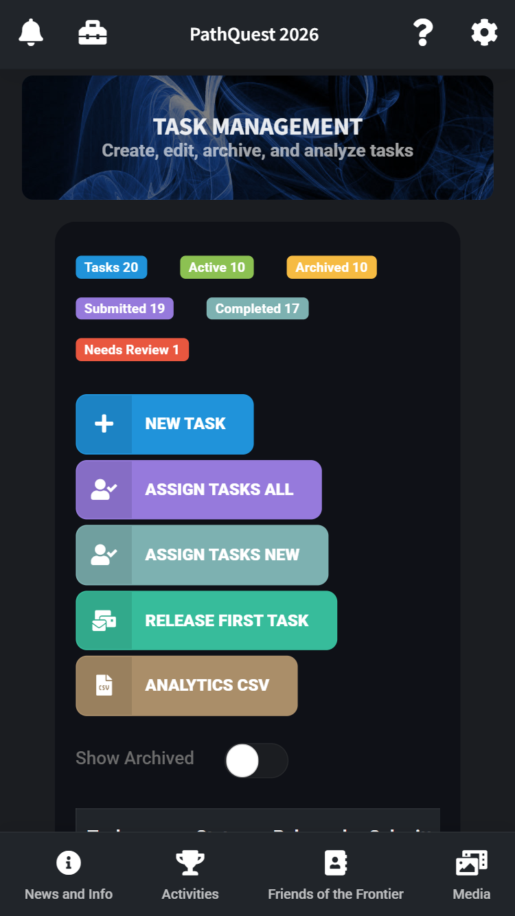 PathQuest task management controls
