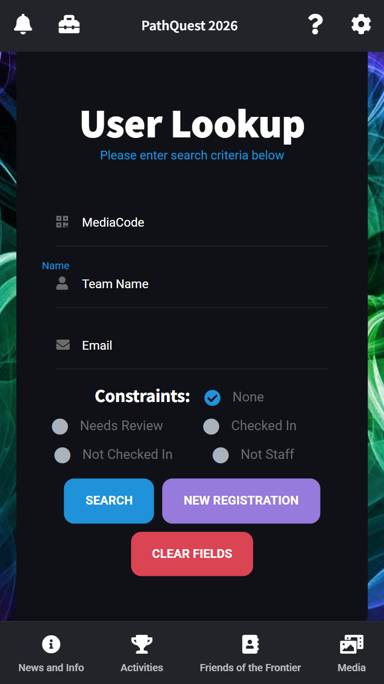PathQuest User Lookup screen